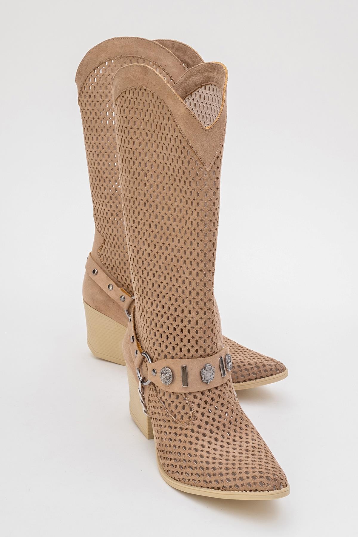 Liza Dark Beige Block Heel Western Boot (Women) - Image 5