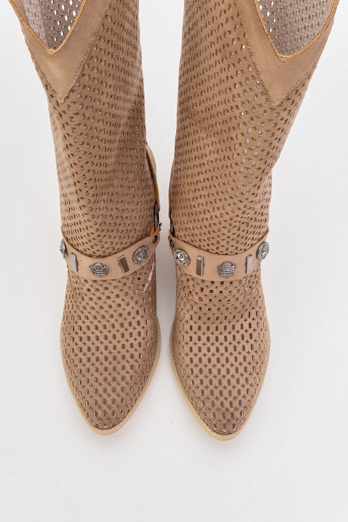Liza Dark Beige Block Heel Western Boot (Women) - Image 6