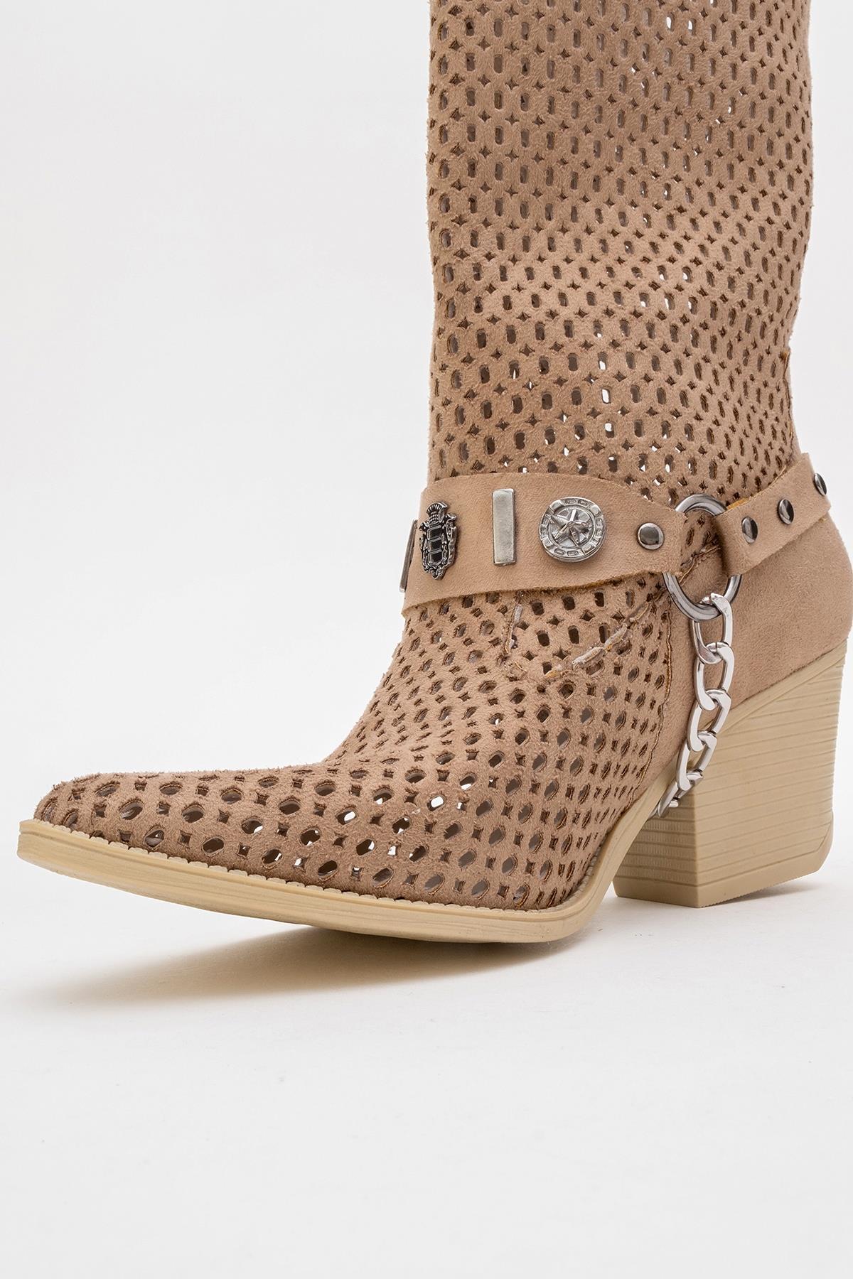 Liza Dark Beige Block Heel Western Boot (Women) - Image 8