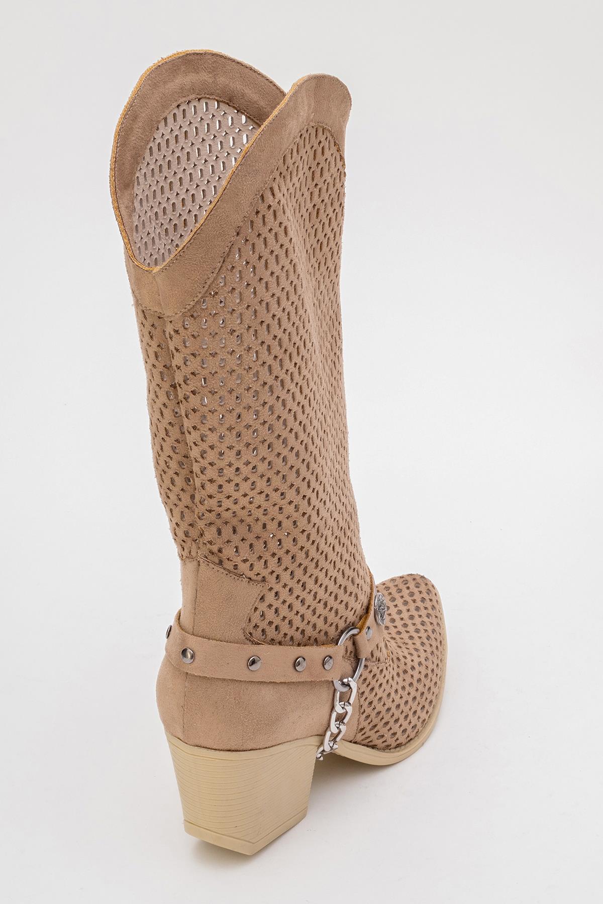 Liza Dark Beige Block Heel Western Boot (Women) - Image 9