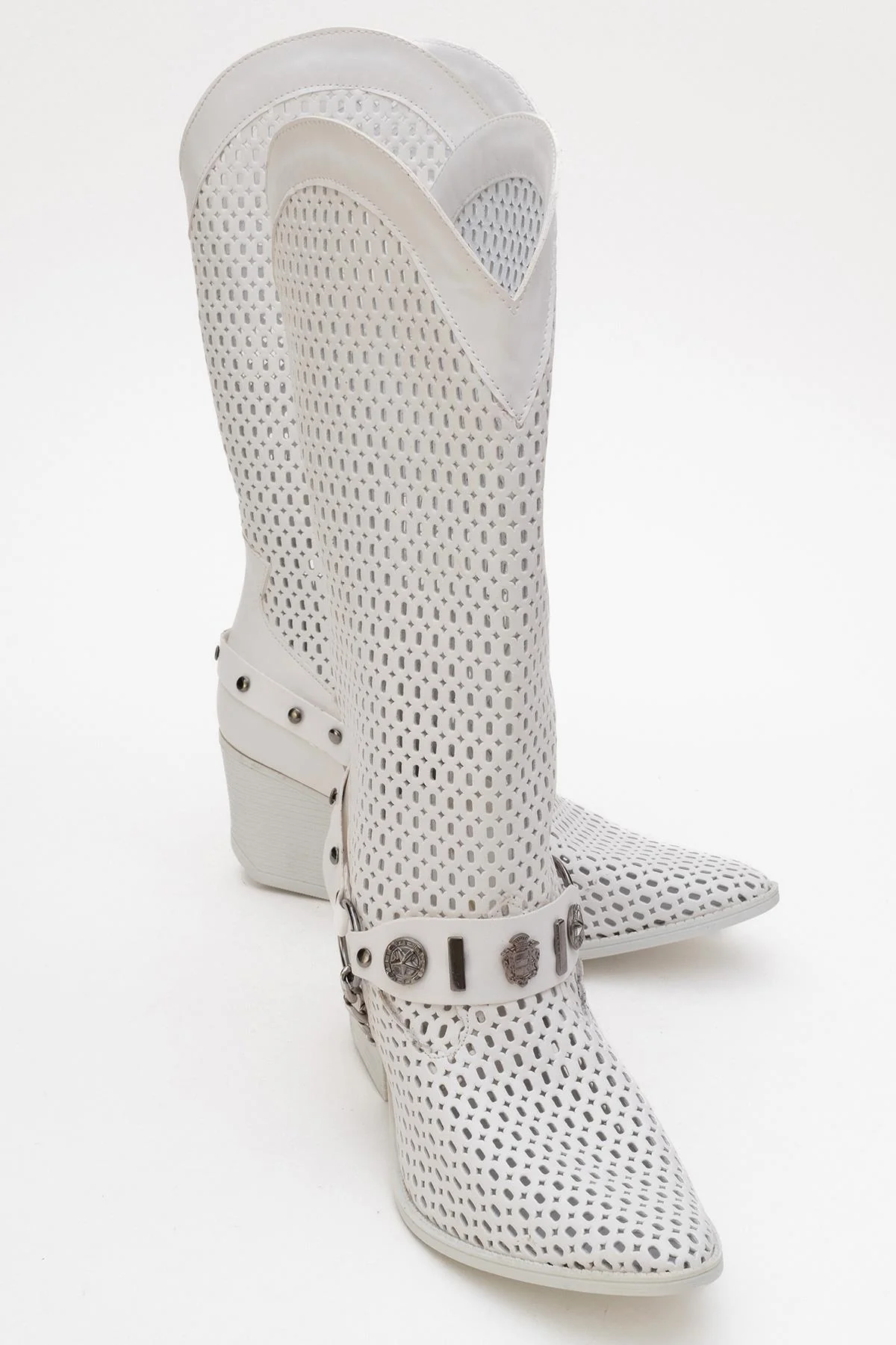 Liza White Block Heel Western Boot (Women) - Image 5