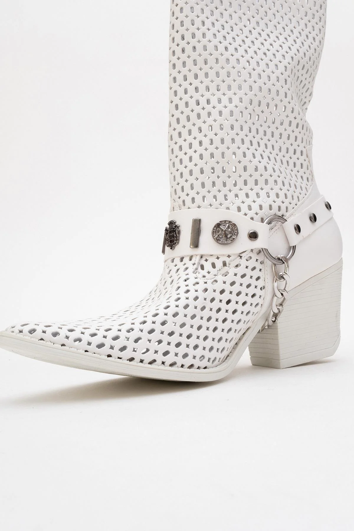 Liza White Block Heel Western Boot (Women) - Image 8