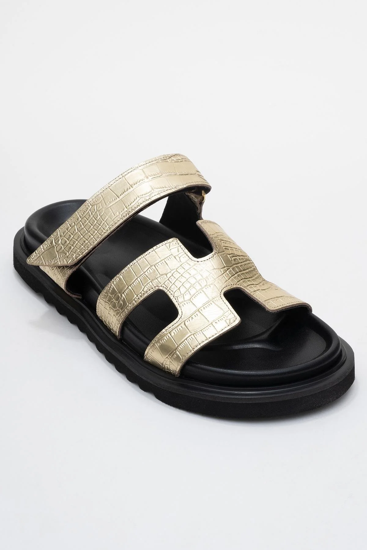 Loana Gold Leather Slide Sandal (Women) - Image 3