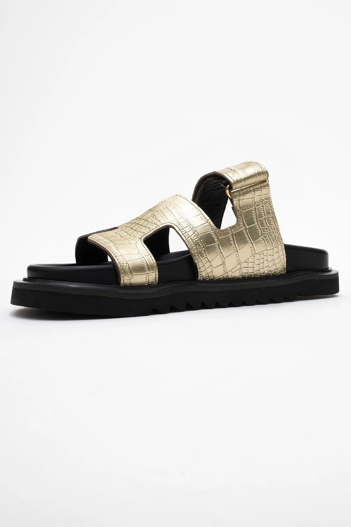 Loana Gold Leather Slide Sandal (Women) - Image 4