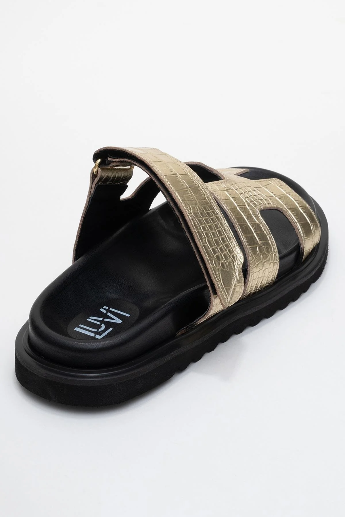 Loana Gold Leather Slide Sandal (Women) - Image 5