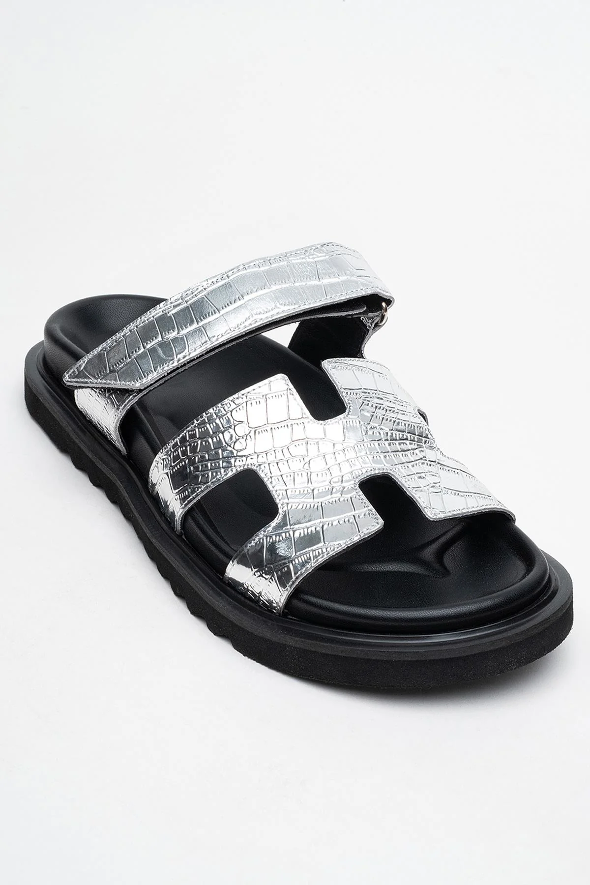 Loana Silver Leather Slide Sandal (Women) - Image 3