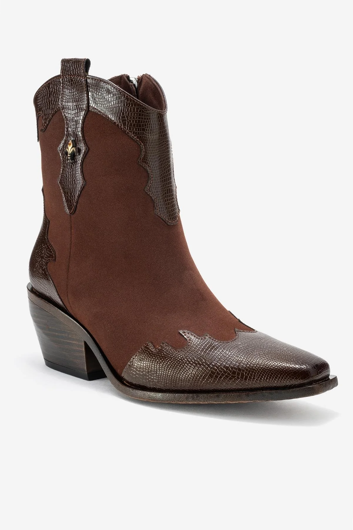 Loel - Brown Suede Patterned Chunky Western Boot (Women) - Image 3