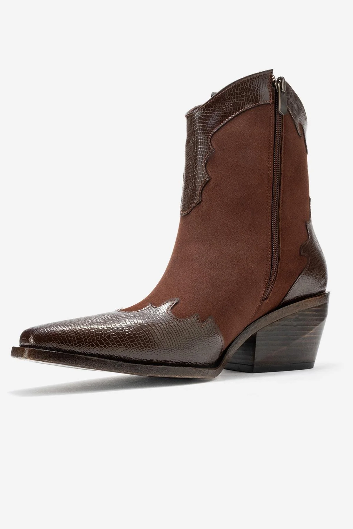 Loel - Brown Suede Patterned Chunky Western Boot (Women) - Image 4