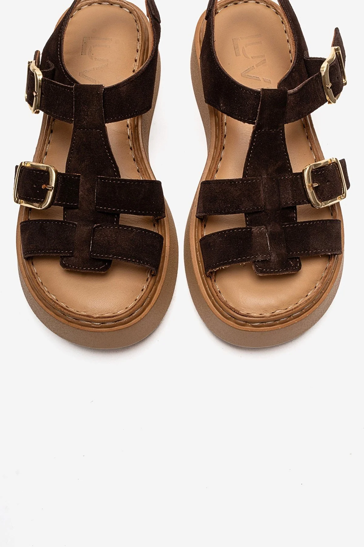 LOIN - Brown Genuine Suede Leather Buckled Sandal (Women) - Image 2