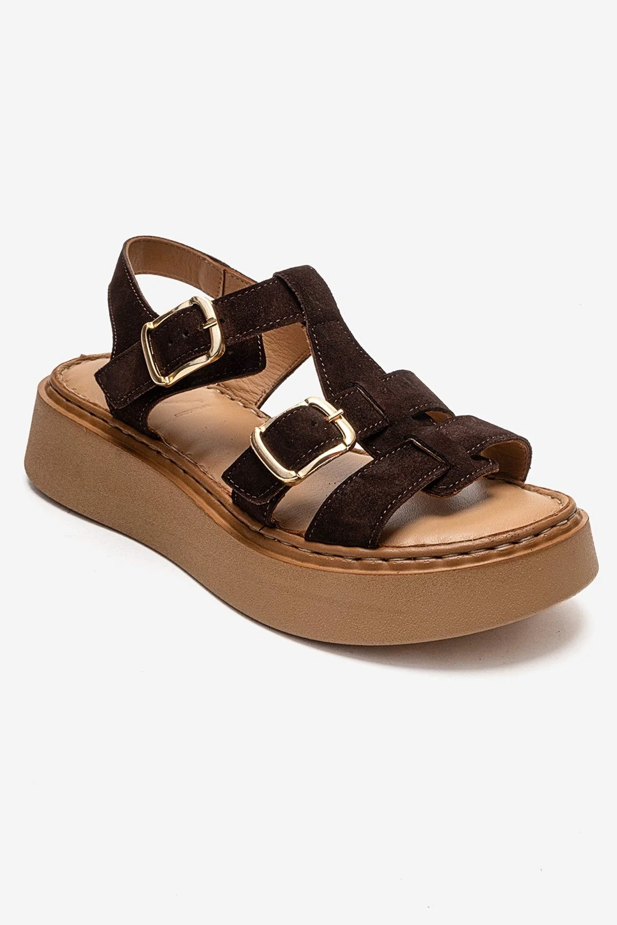 LOIN - Brown Genuine Suede Leather Buckled Sandal (Women) - Image 3