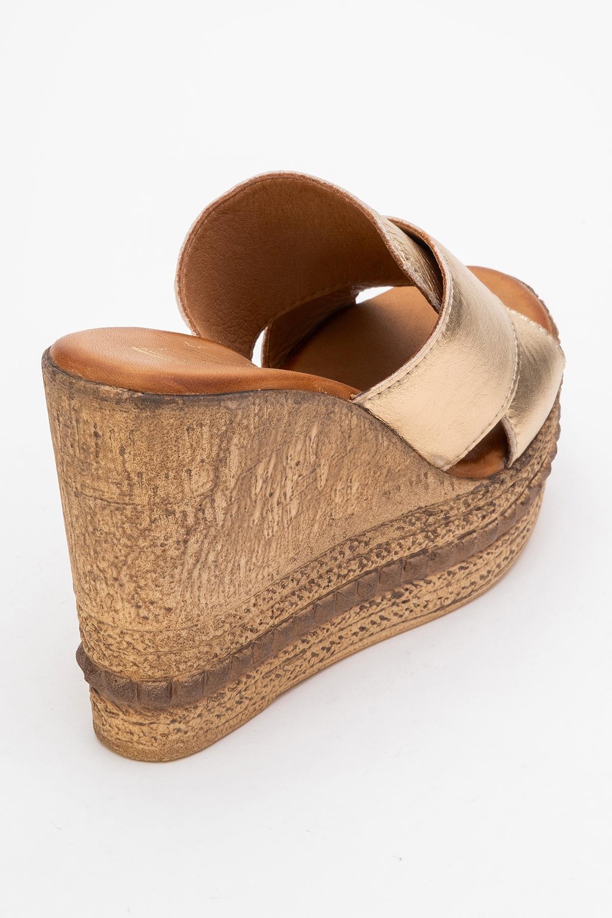 Lois - Gold Wedge Leather Sandal (Women) - Image 5