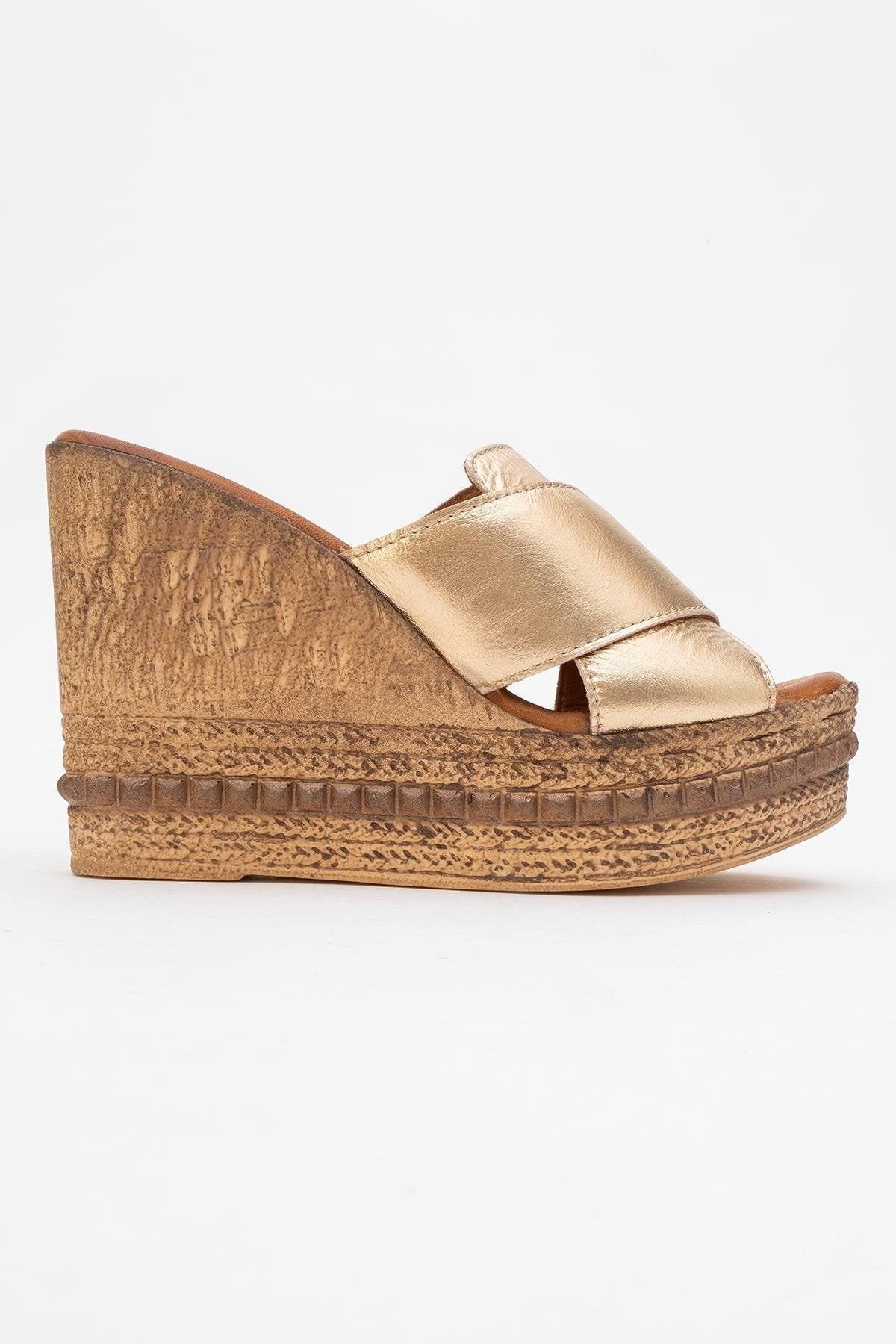 Lois - Gold Wedge Leather Sandal (Women) - Image 6