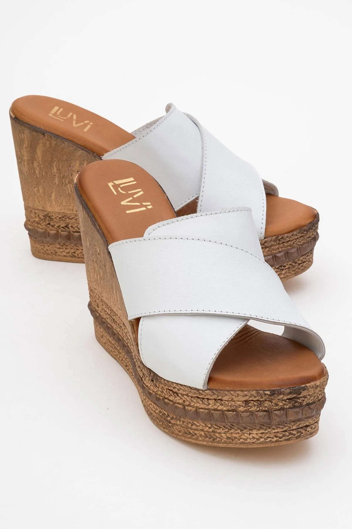 Lois - White Wedge Leather Sandal (Women)