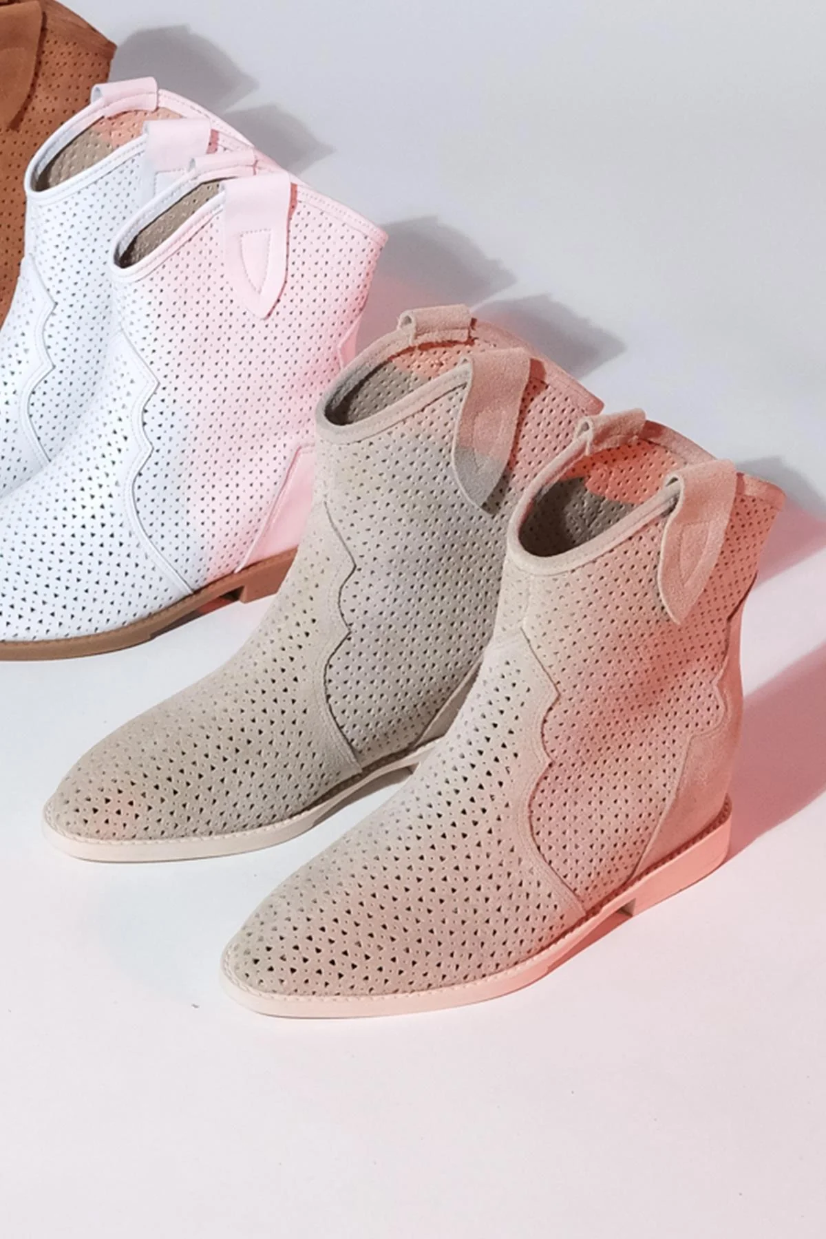 Loivos - Beige Genuine Leather Perforated Hidden Heel Summer Boot (Women) - Image 5