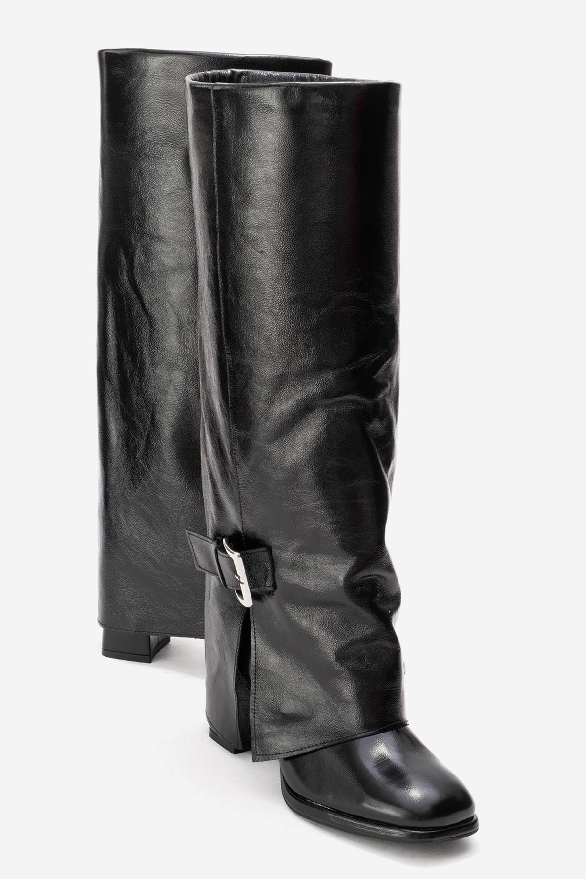 LOJO - Black Genuine Leather Block Heel Boot (Women)