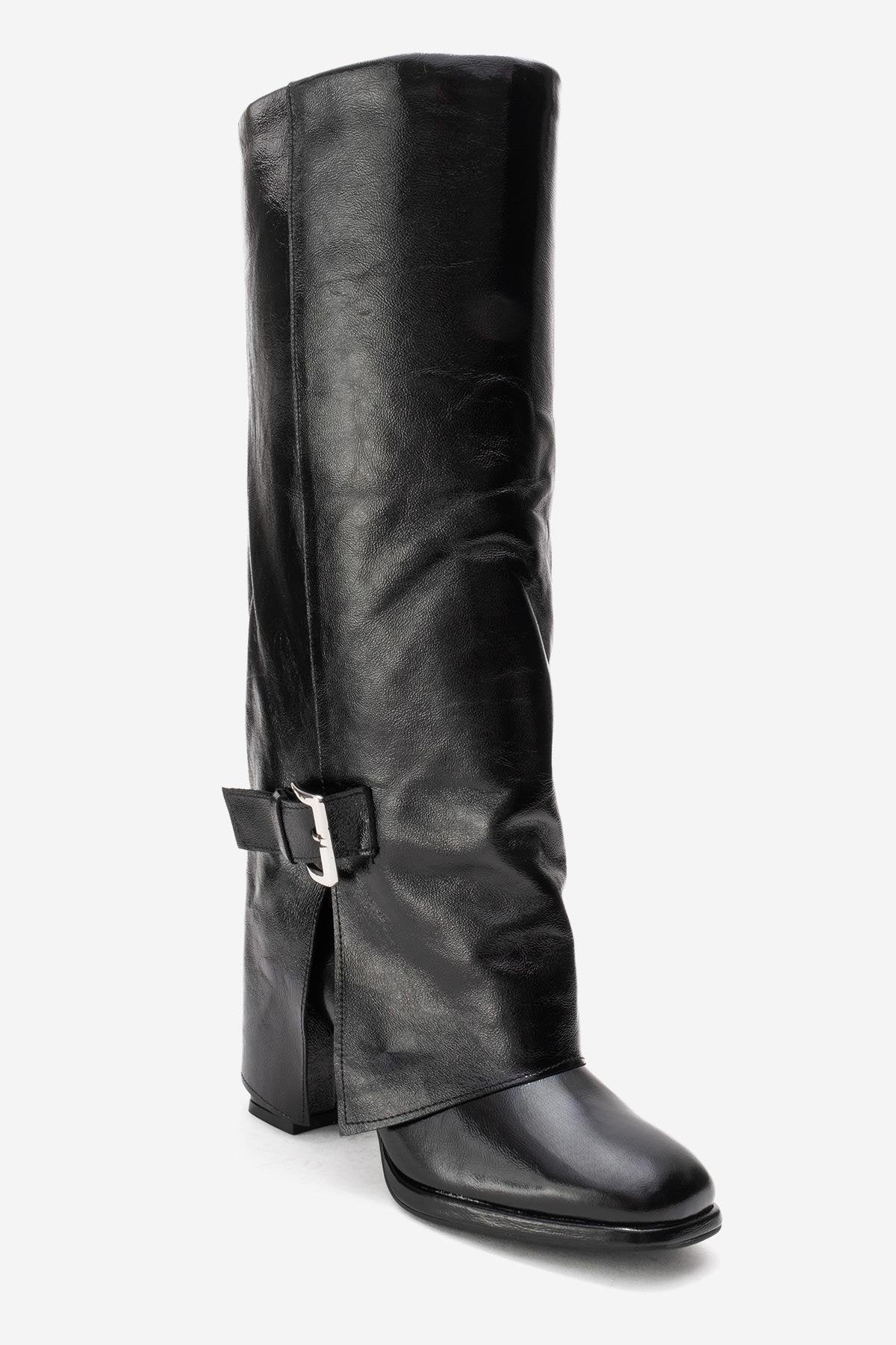 LOJO - Black Genuine Leather Block Heel Boot (Women) - Image 4
