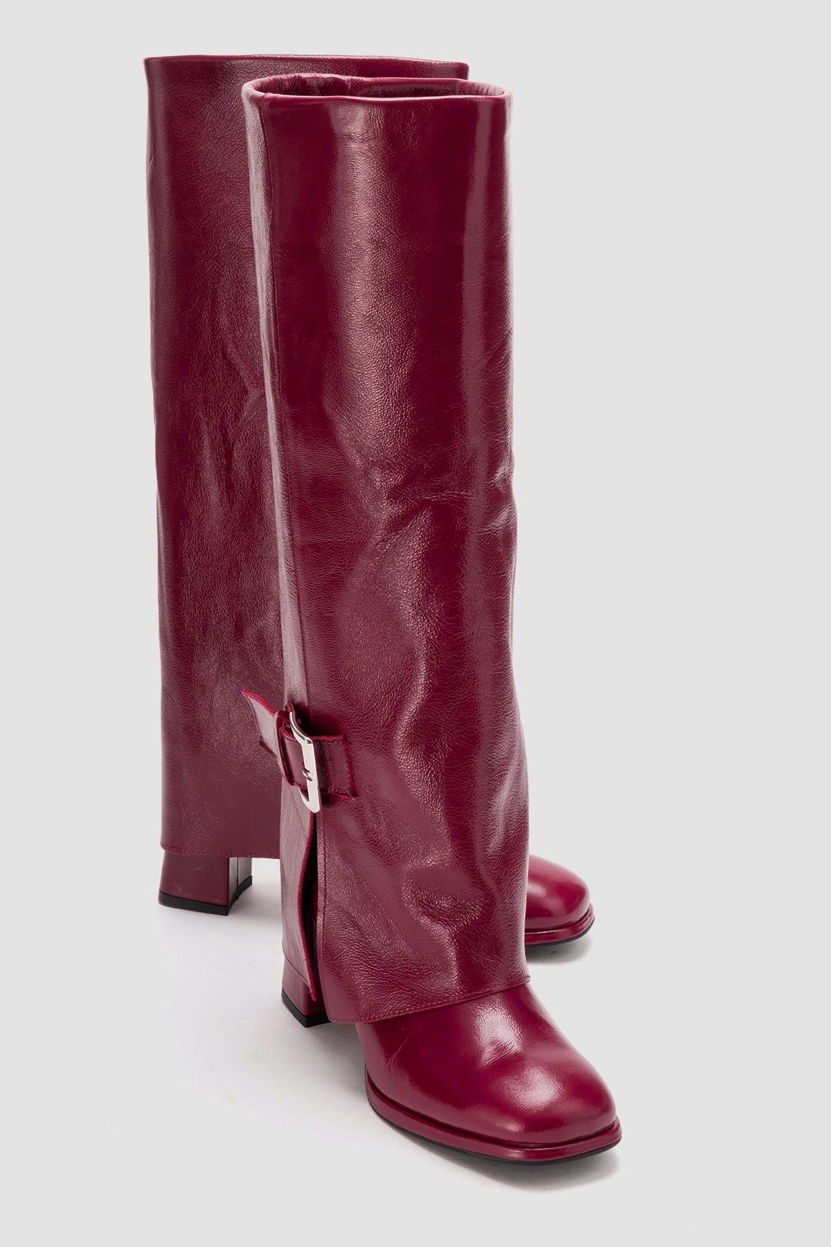 LOJO - Burgundy Genuine Leather Block Heel Boot (Women)