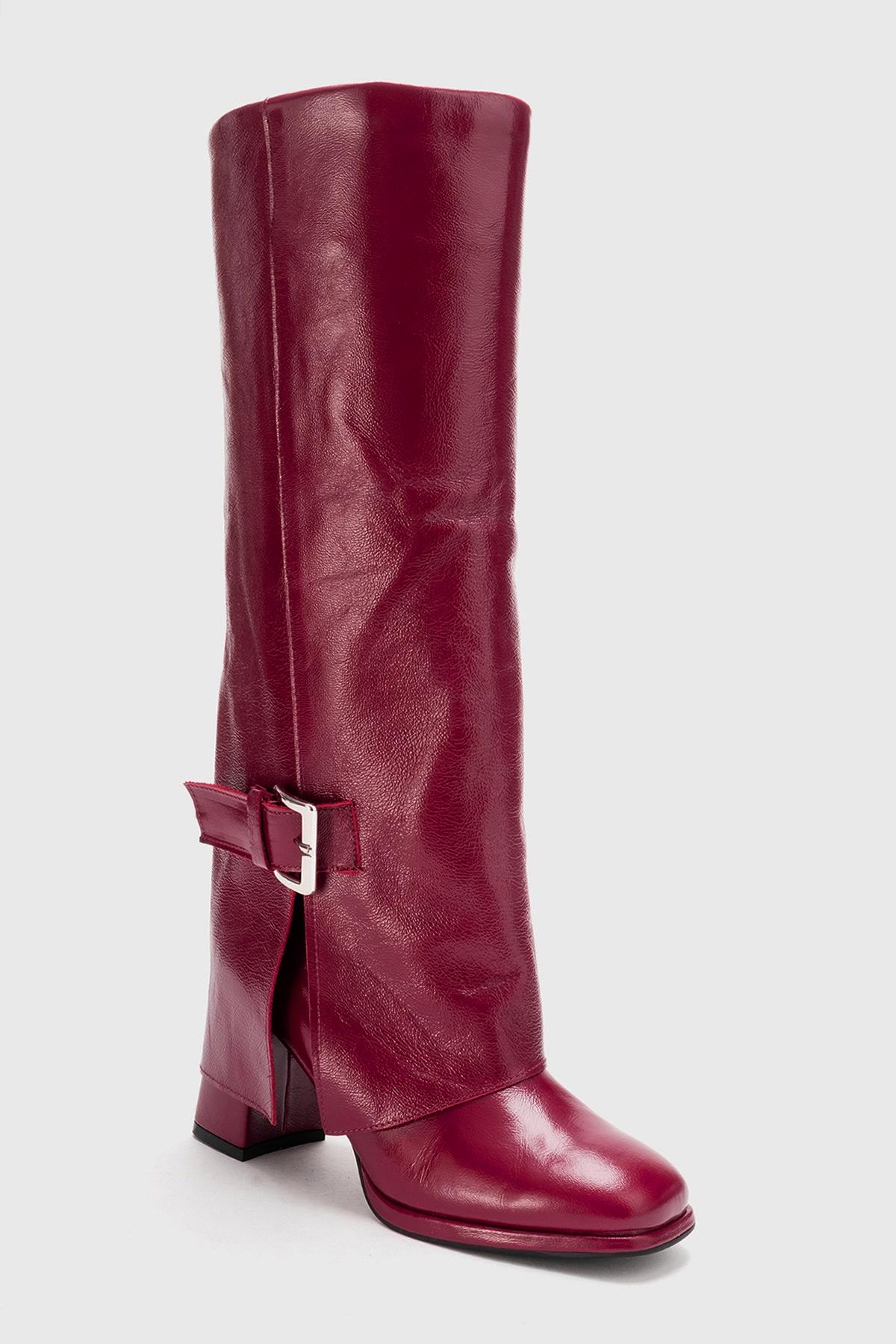 LOJO - Burgundy Genuine Leather Block Heel Boot (Women) - Image 4