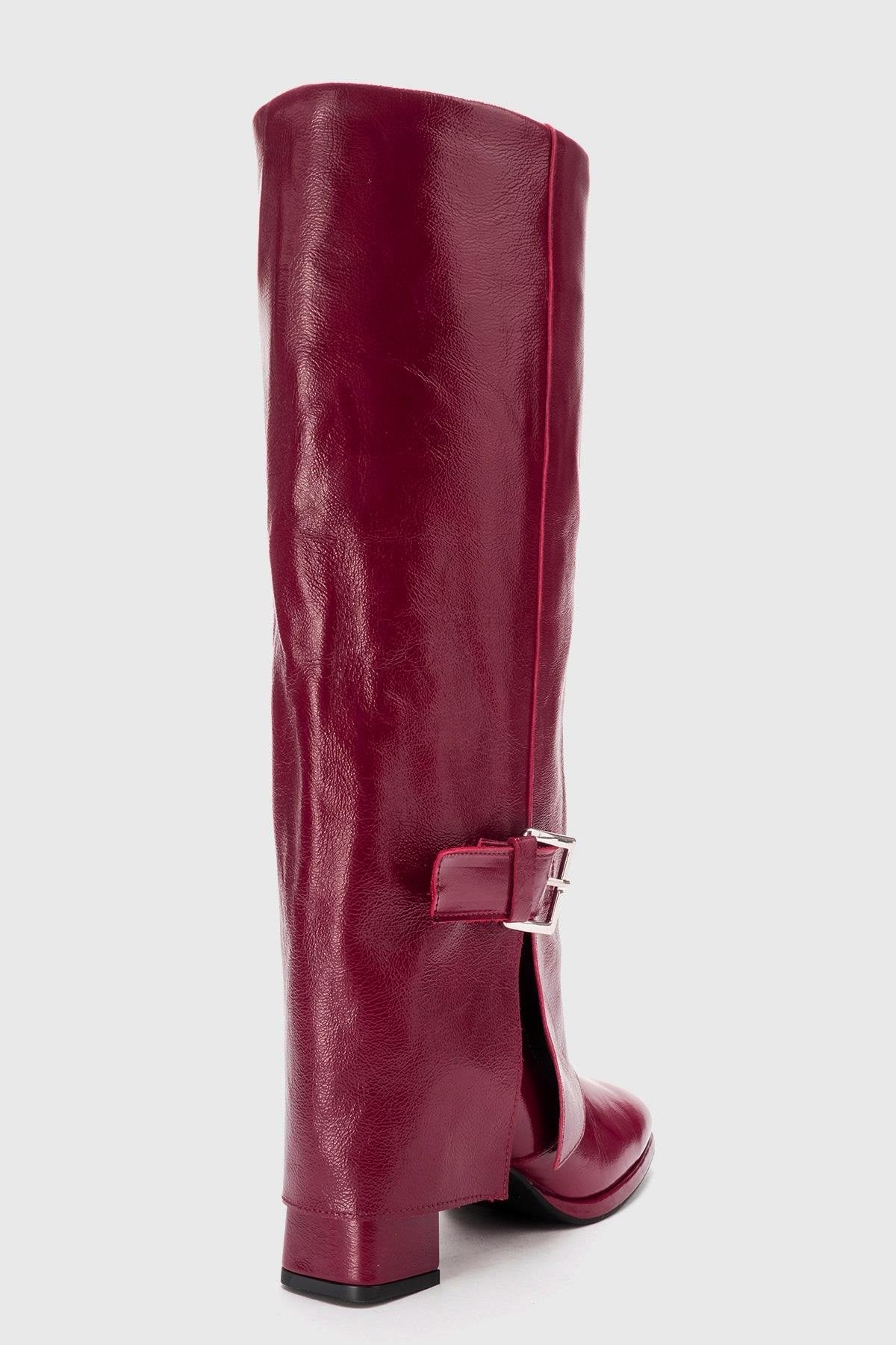 LOJO - Burgundy Genuine Leather Block Heel Boot (Women) - Image 5