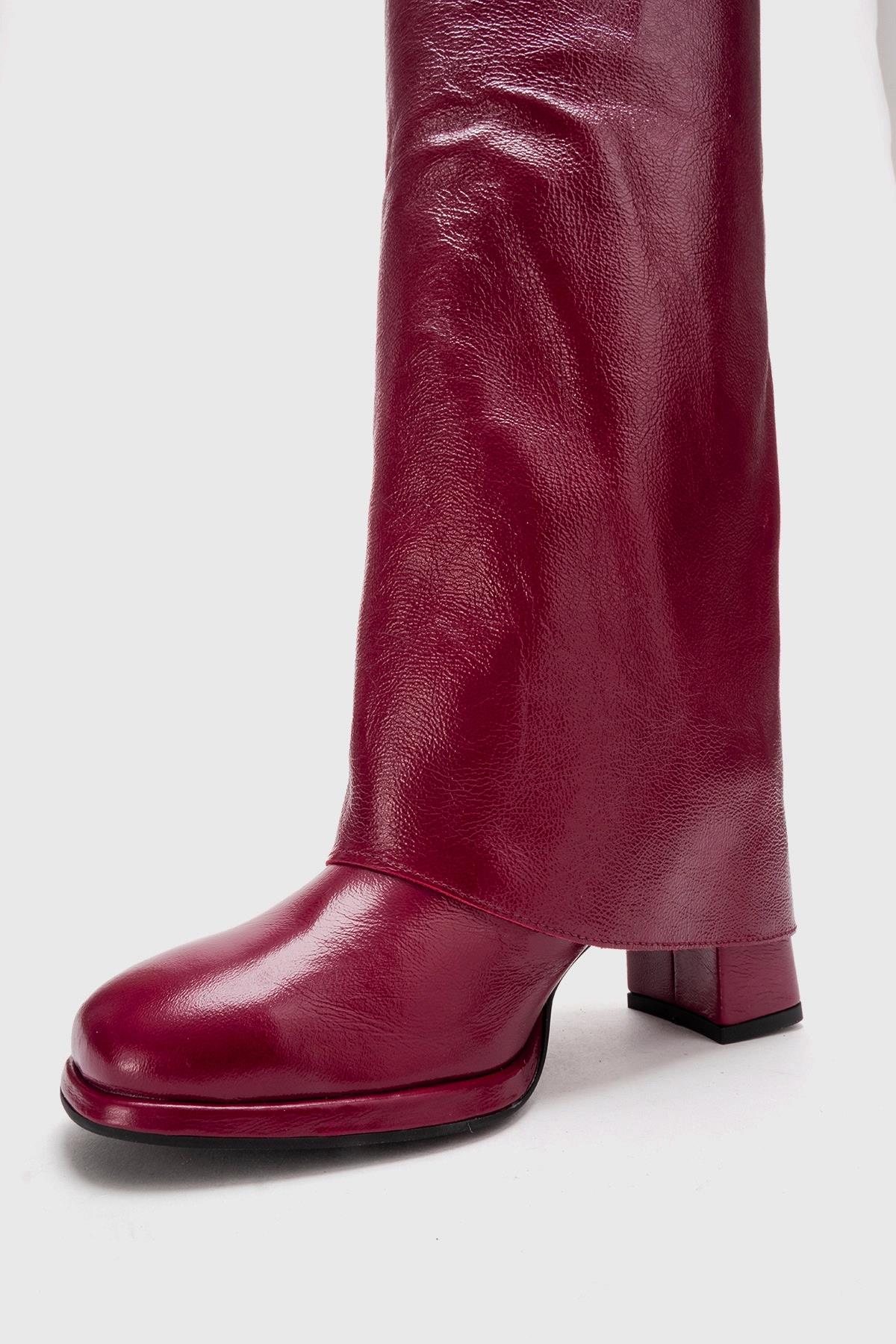 LOJO - Burgundy Genuine Leather Block Heel Boot (Women) - Image 6