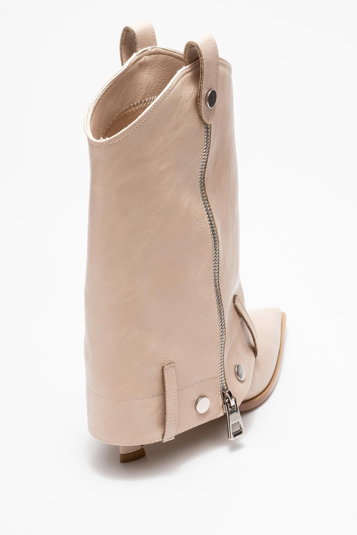 Lola - Beige Zip Pointed Toe Heeled Boot (Women) - Image 5