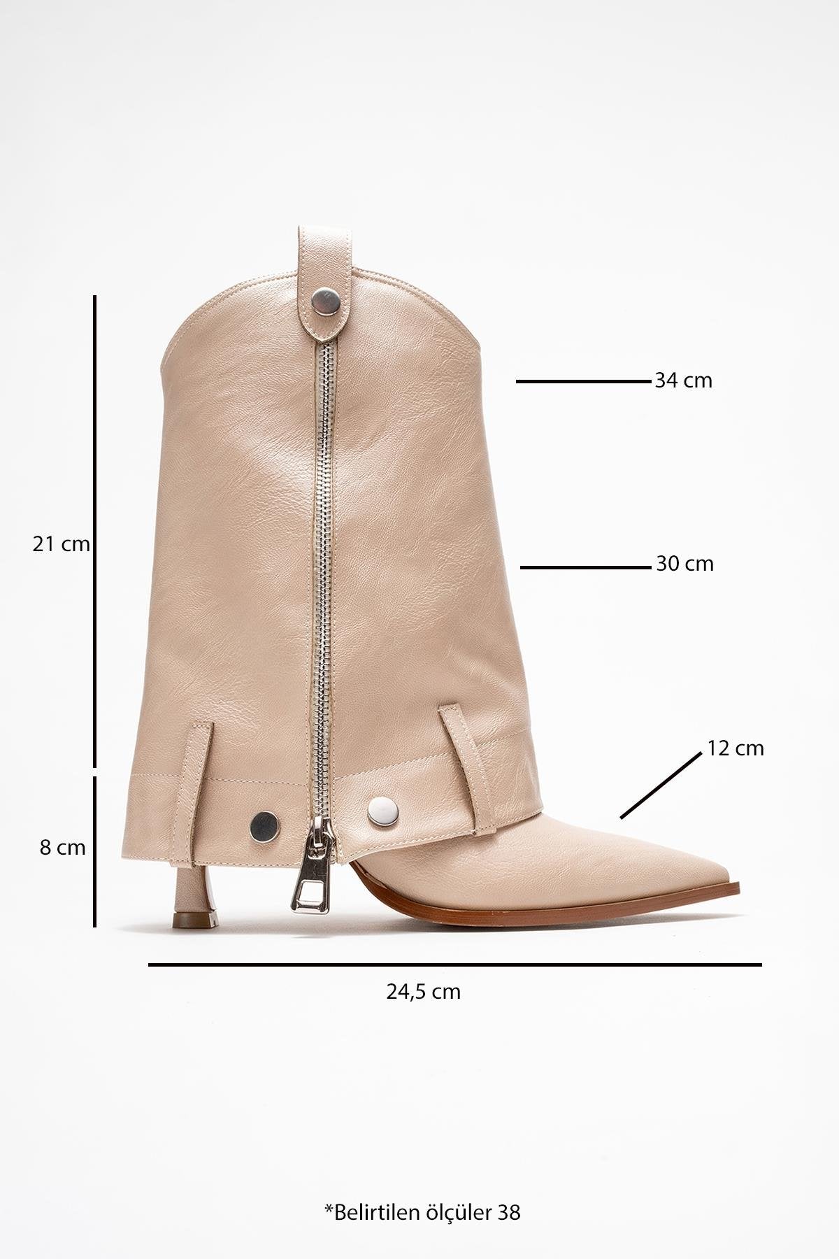 Lola - Beige Zip Pointed Toe Heeled Boot (Women) - Image 7