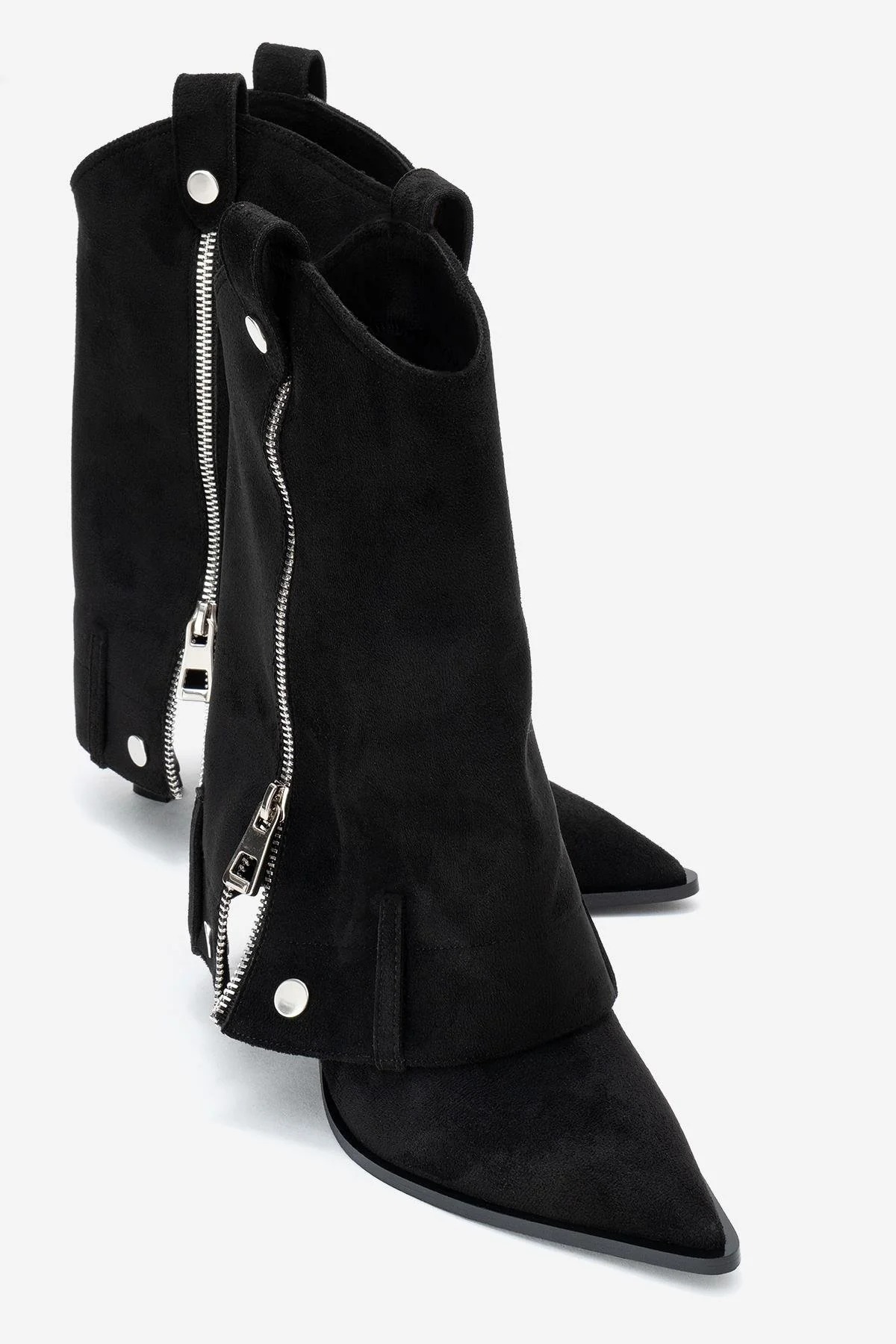 Lola - Black Zip Pointed Toe Heeled Boot (Women)