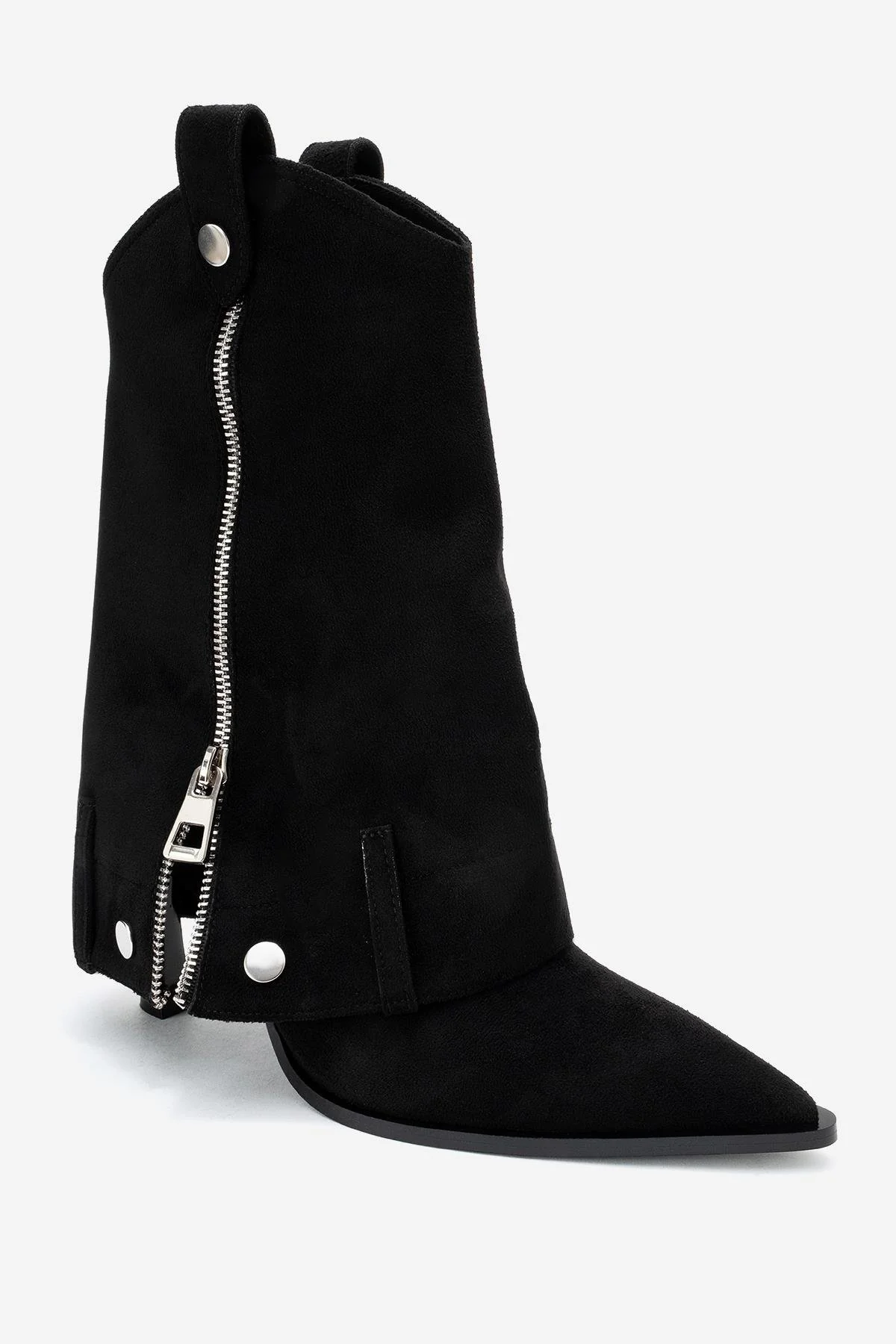 Lola - Black Zip Pointed Toe Heeled Boot (Women) - Image 3