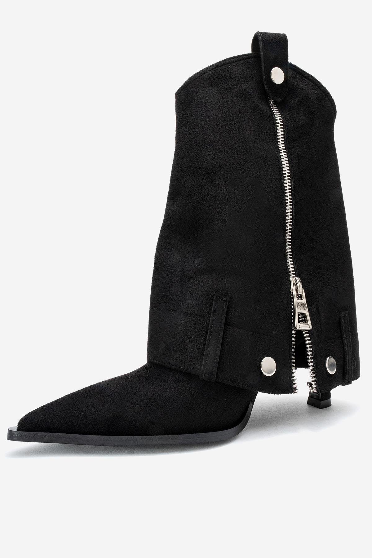 Lola - Black Zip Pointed Toe Heeled Boot (Women) - Image 4