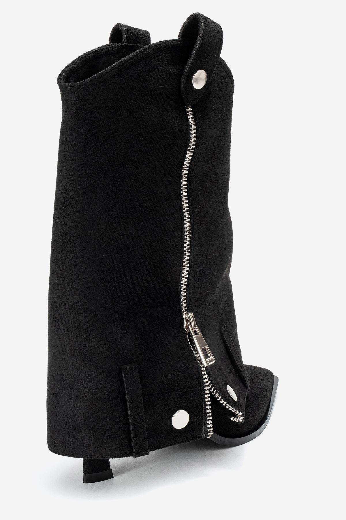 Lola - Black Zip Pointed Toe Heeled Boot (Women) - Image 5