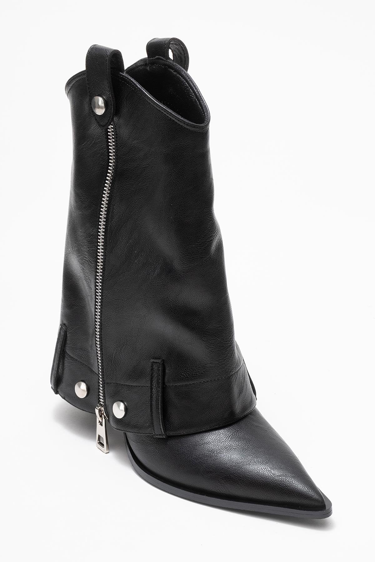 Lola - Black Zip Pointed Toe Heeled Boot (Women) - Image 3
