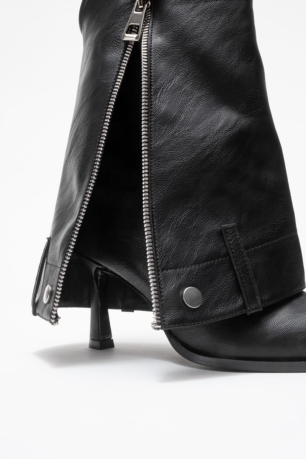 Lola - Black Zip Pointed Toe Heeled Boot (Women) - Image 4