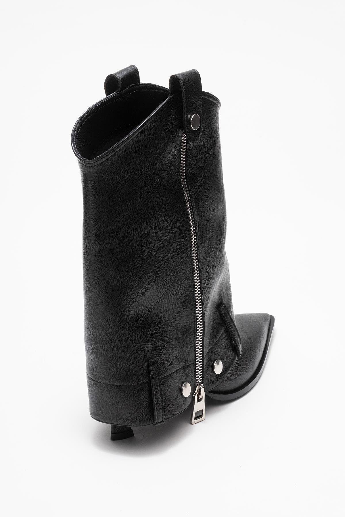 Lola - Black Zip Pointed Toe Heeled Boot (Women) - Image 5