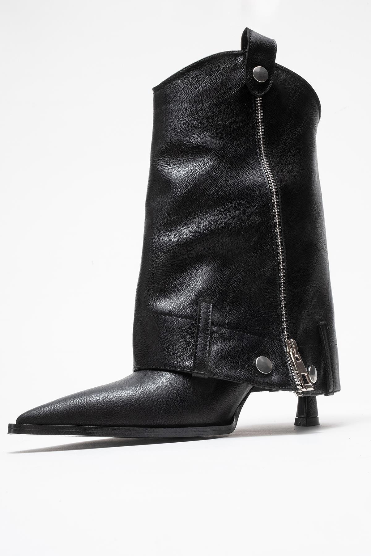 Lola - Black Zip Pointed Toe Heeled Boot (Women) - Image 6