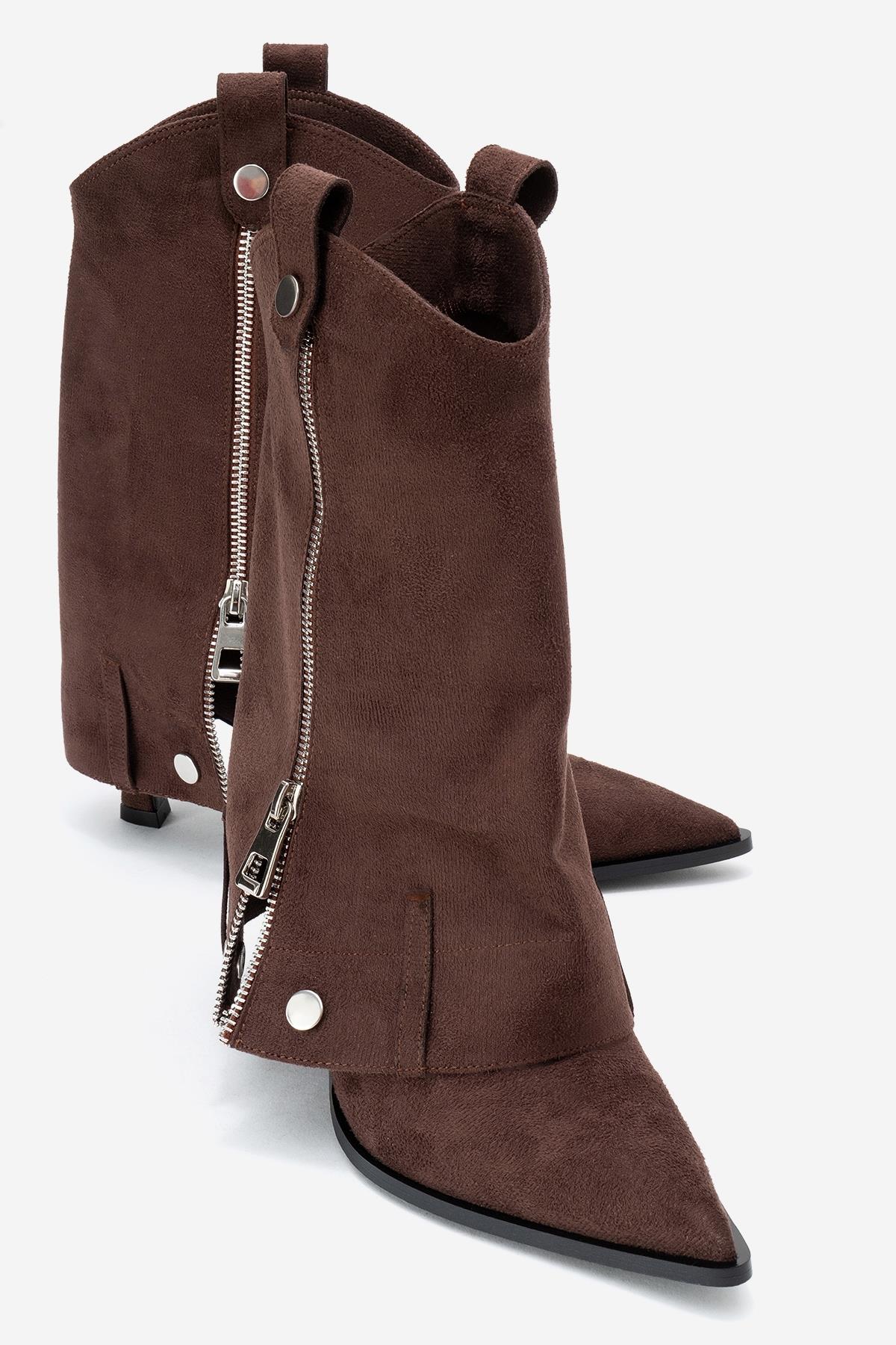 Lola - Brown Zip Pointed Toe Heeled Boot (Women)
