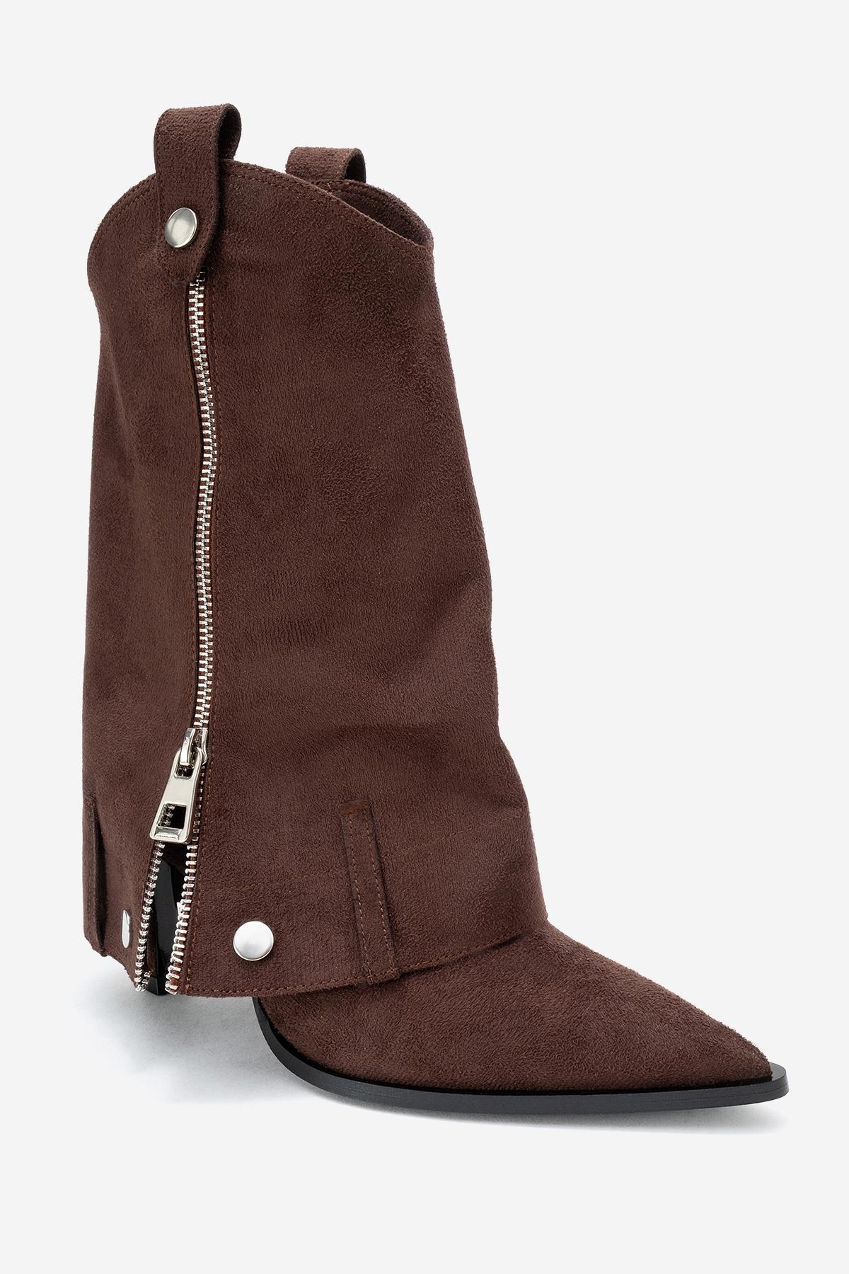 Lola - Brown Zip Pointed Toe Heeled Boot (Women) - Image 3
