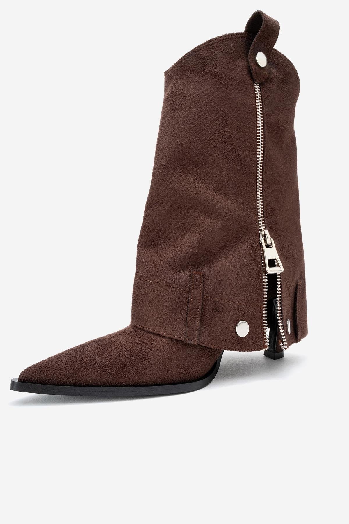 Lola - Brown Zip Pointed Toe Heeled Boot (Women) - Image 4
