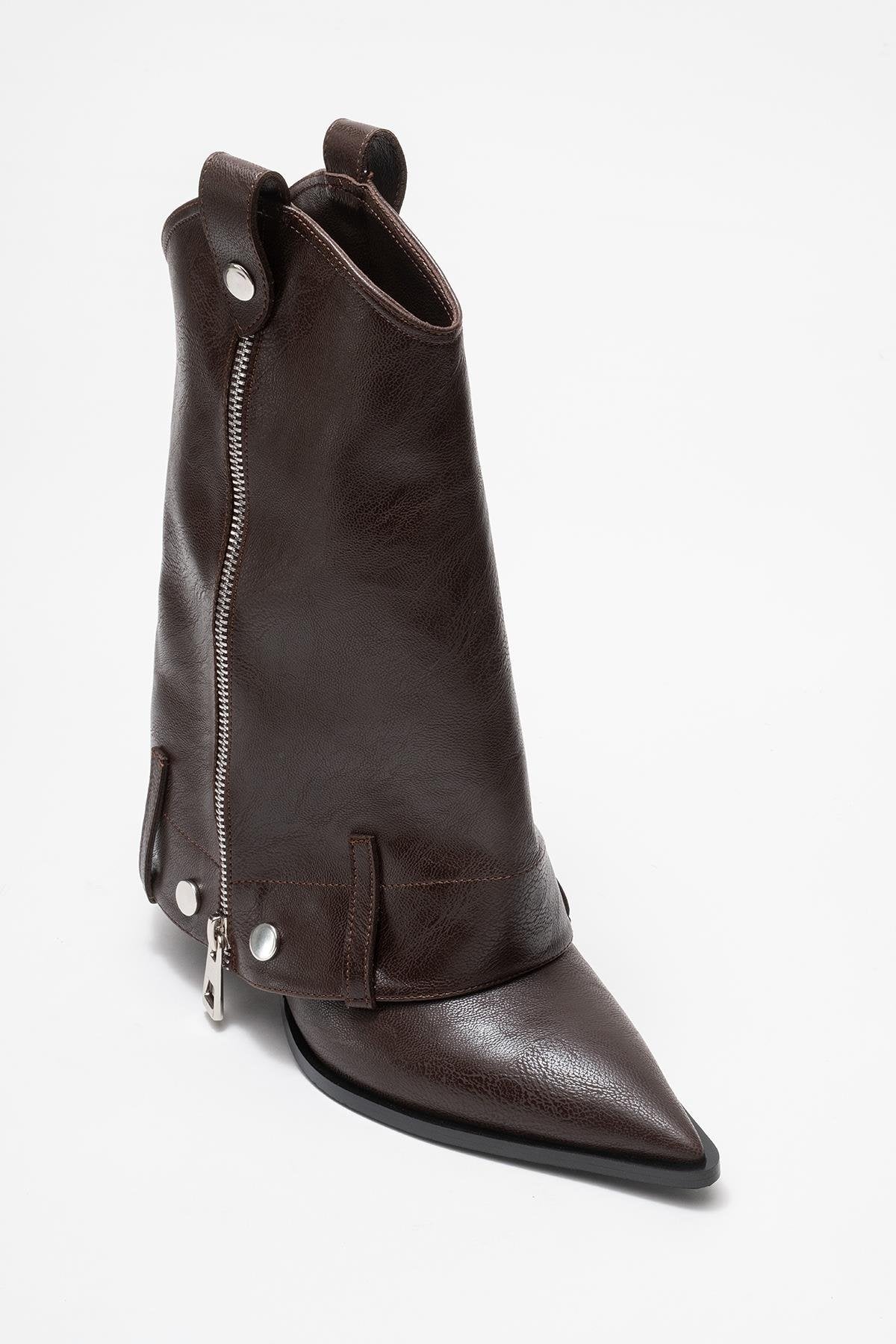 Lola - Brown Zip Pointed Toe Heeled Boot (Women) - Image 3