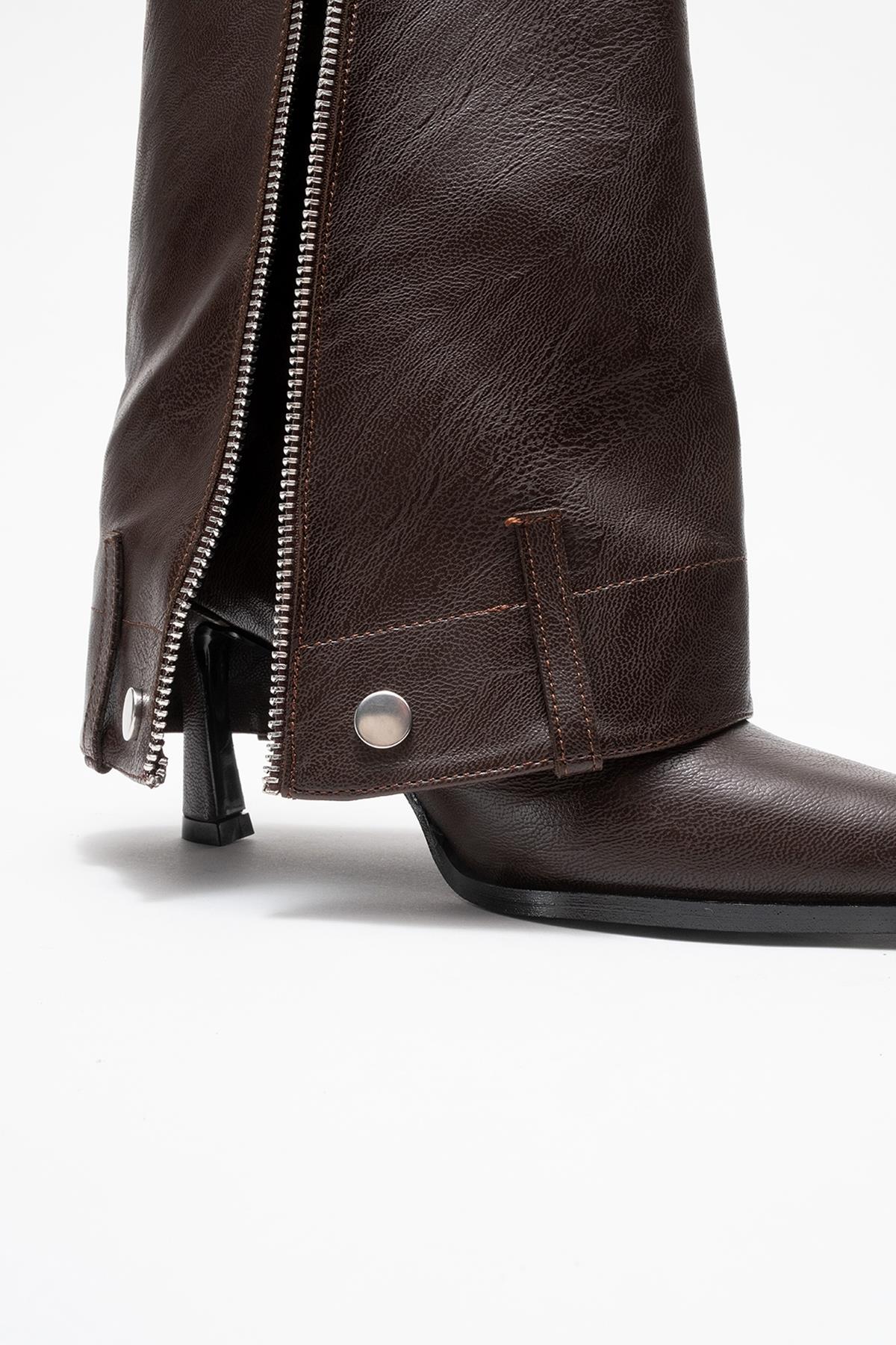 Lola - Brown Zip Pointed Toe Heeled Boot (Women) - Image 4