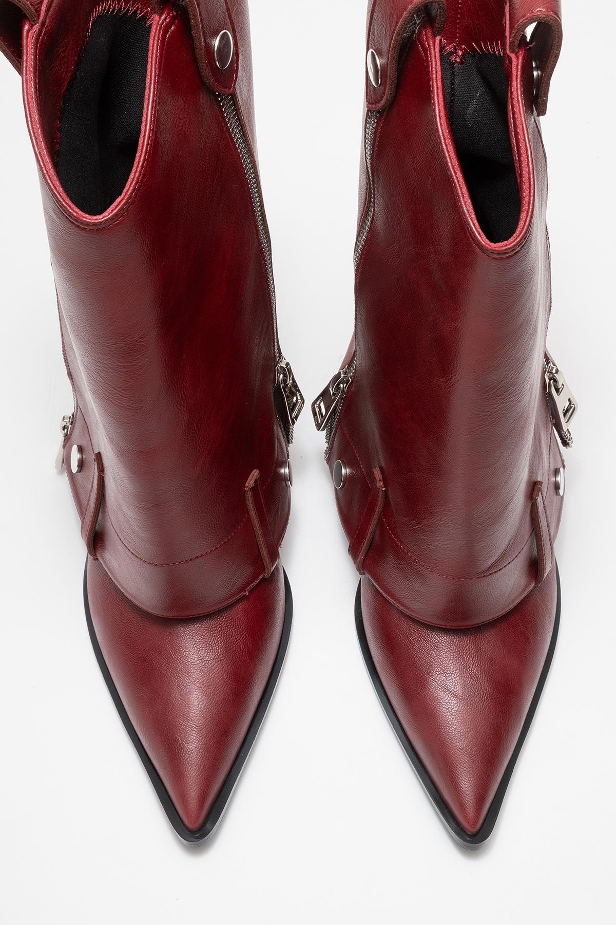 Lola - Burgundy Zip Pointed Toe Heeled Boot (Women) - Image 2