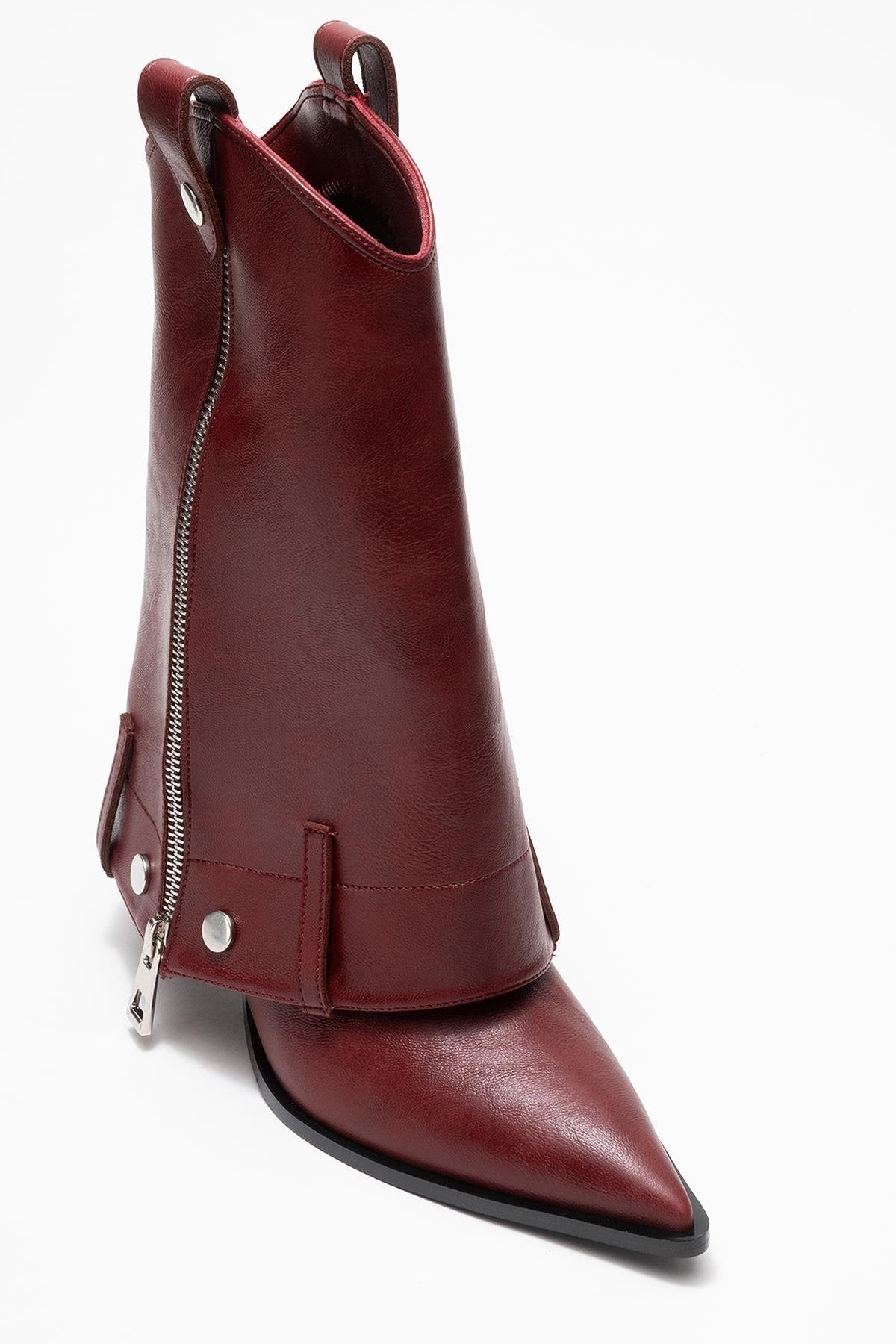 Lola - Burgundy Zip Pointed Toe Heeled Boot (Women) - Image 3