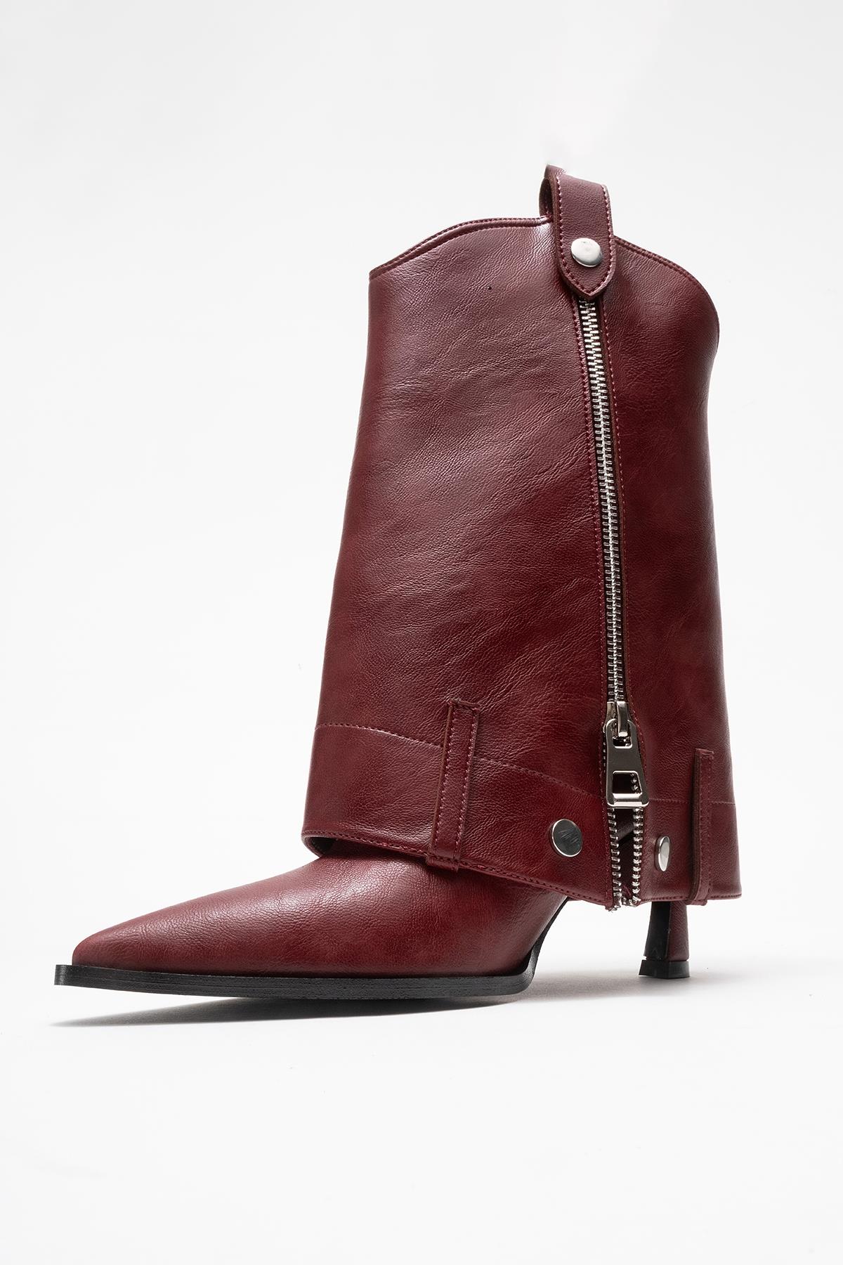 Lola - Burgundy Zip Pointed Toe Heeled Boot (Women) - Image 4