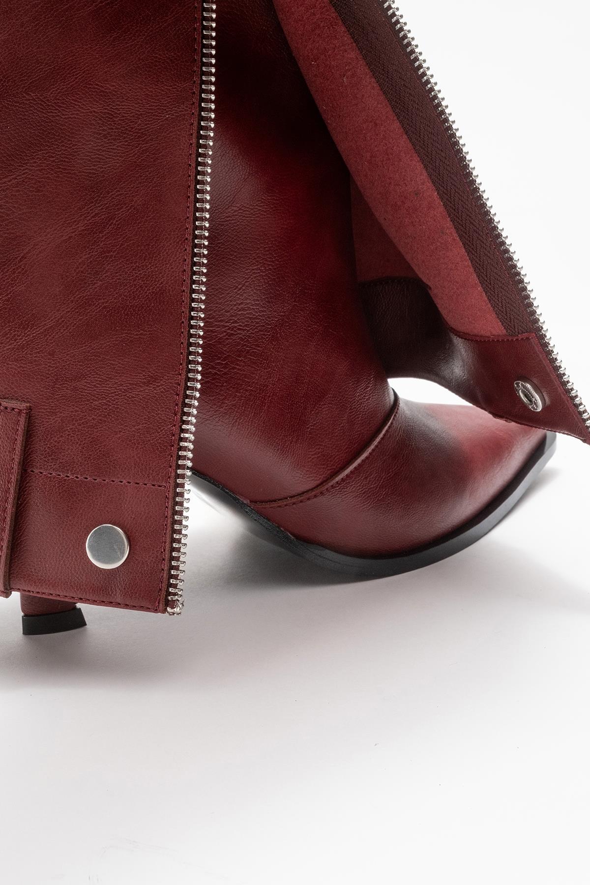 Lola - Burgundy Zip Pointed Toe Heeled Boot (Women) - Image 6