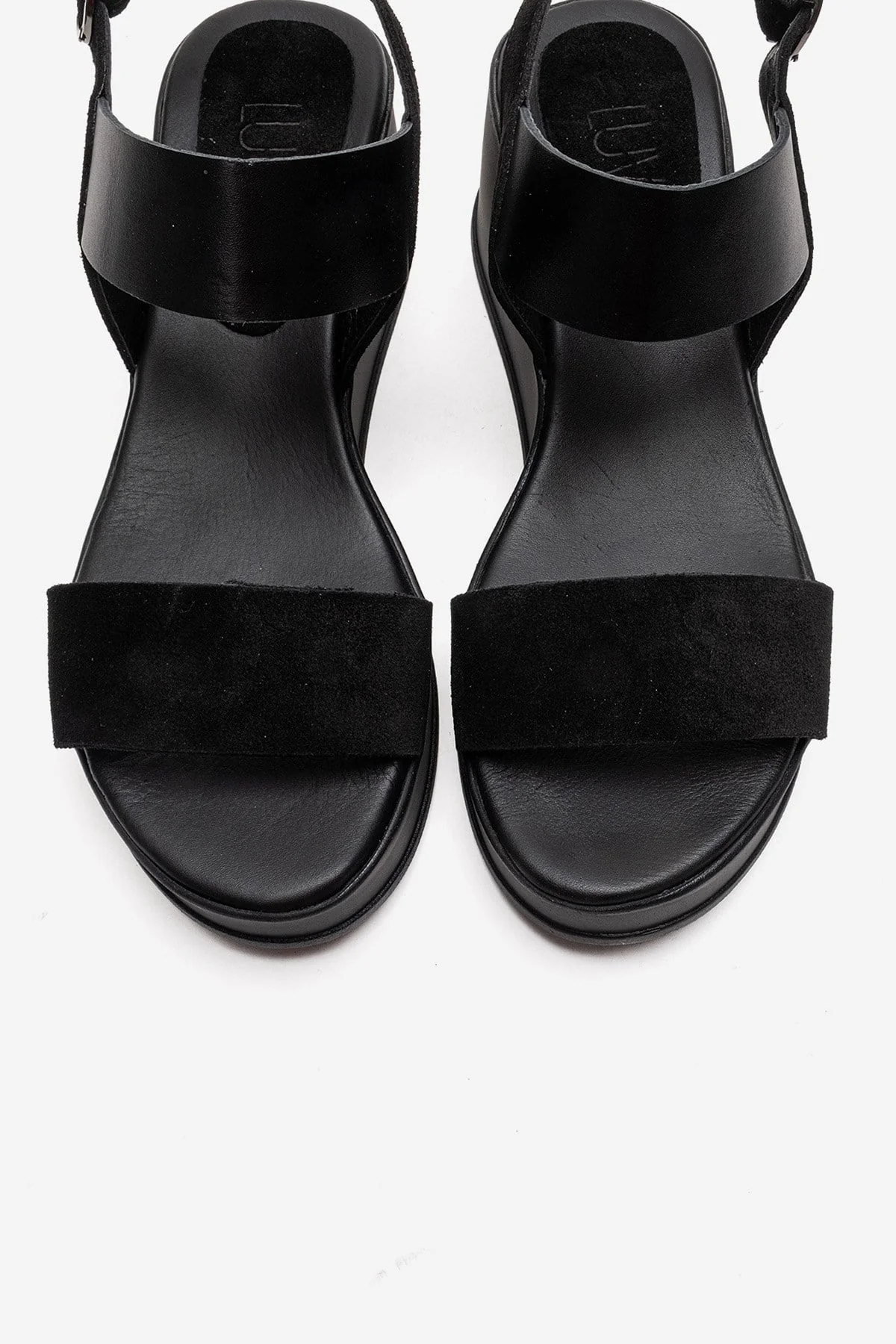 LOLANTHE - Black Genuine Leather Wedge Heel Sandal (Women) - Image 2