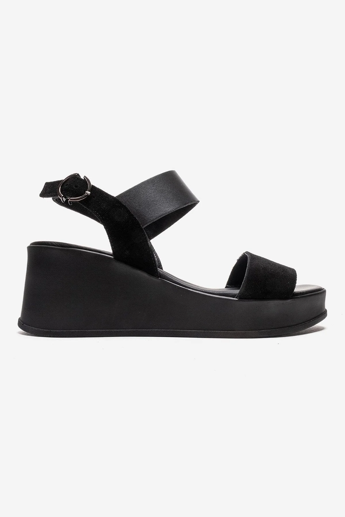 LOLANTHE - Black Genuine Leather Wedge Heel Sandal (Women) - Image 4