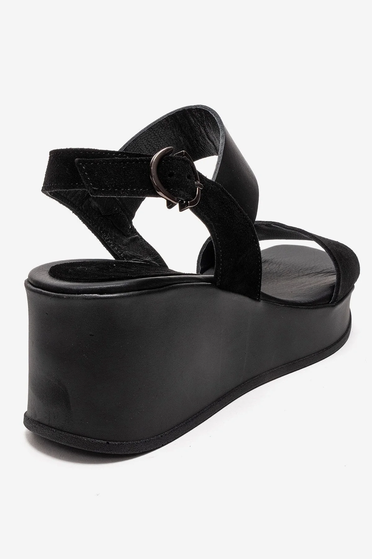 LOLANTHE - Black Genuine Leather Wedge Heel Sandal (Women) - Image 5