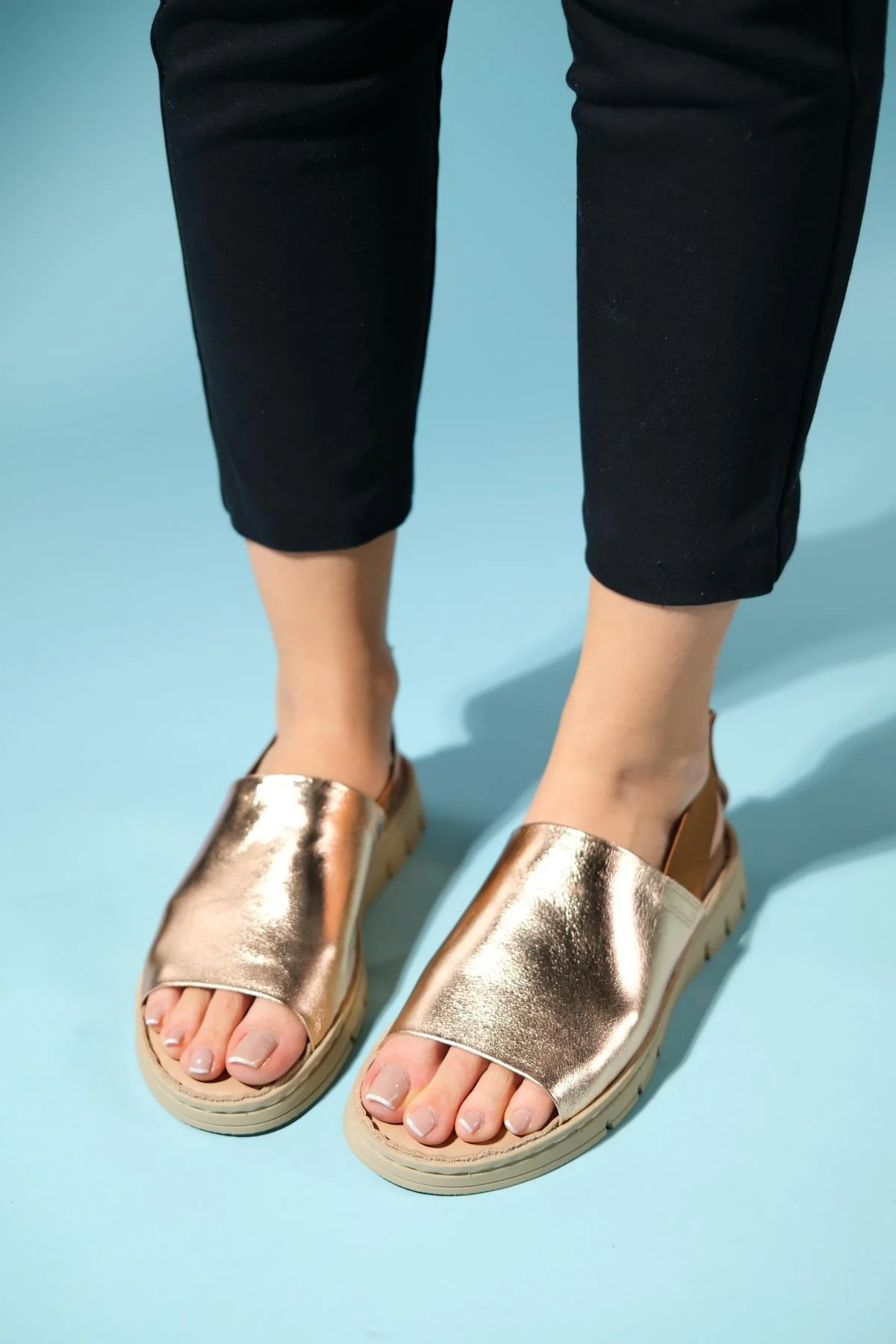 Londoi - Golden Elastic Strap Leather Sandal (Women) - Image 7