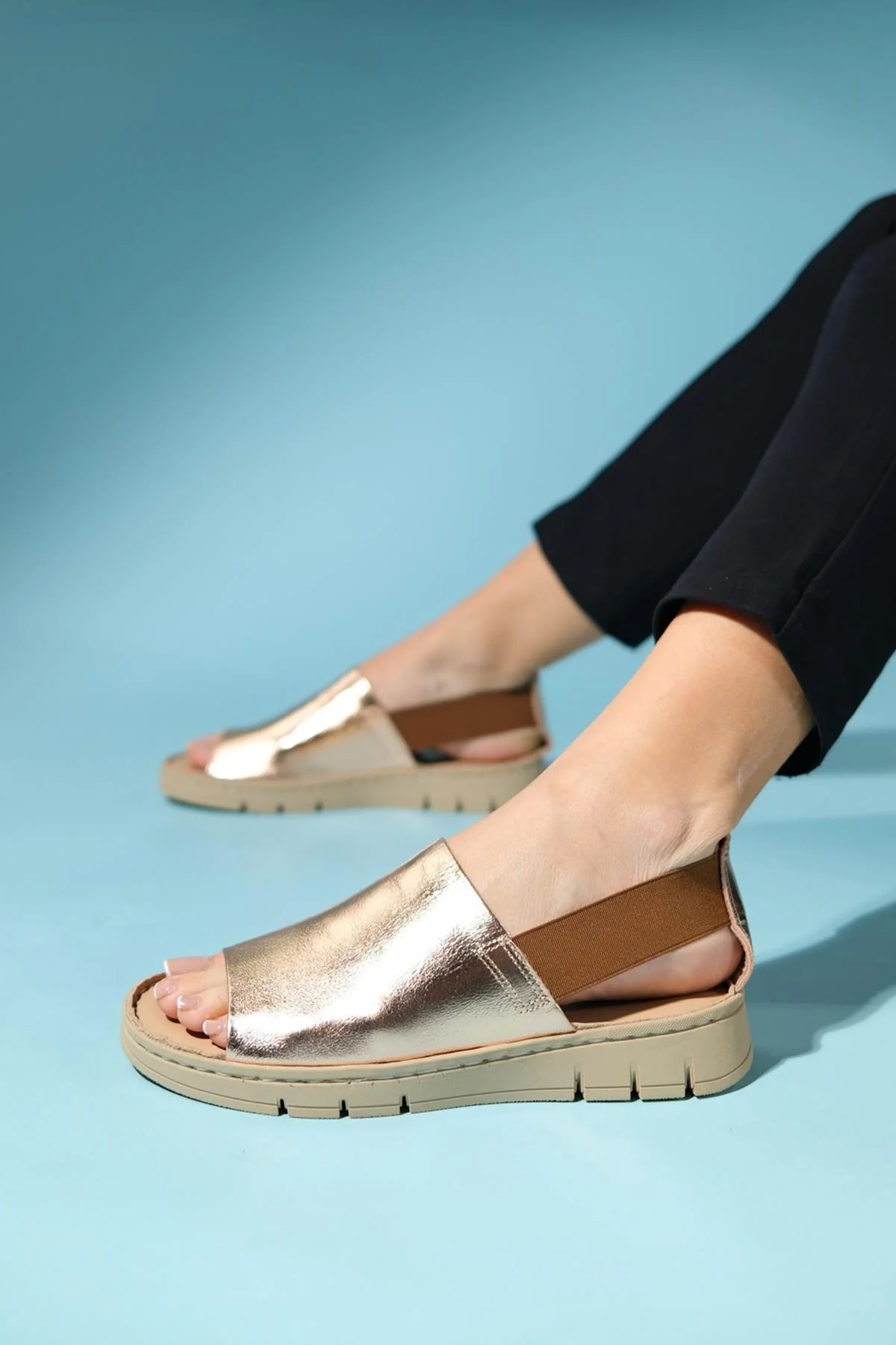 Londoi - Golden Elastic Strap Leather Sandal (Women) - Image 8