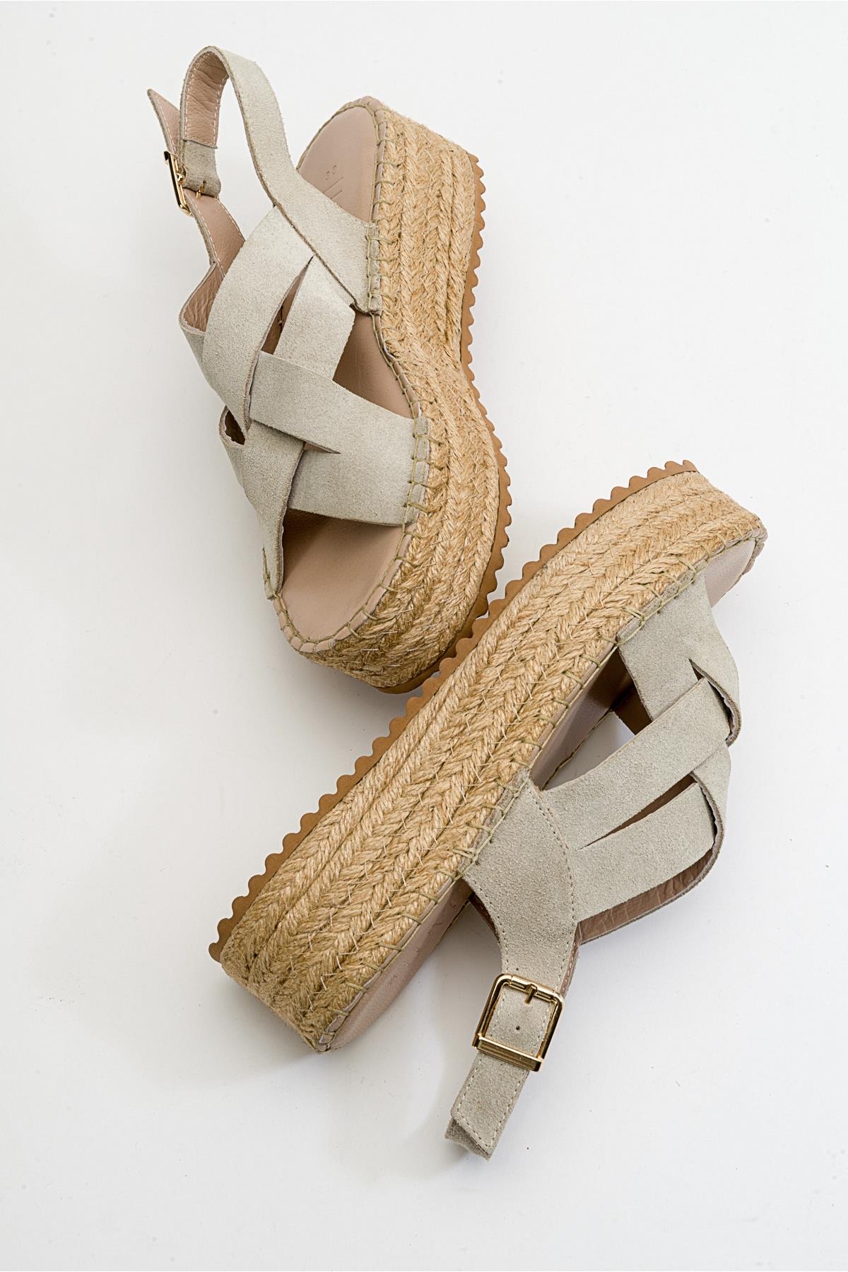 Lontano - Beige Suede Leather Platform Sandal (Women) - Image 3