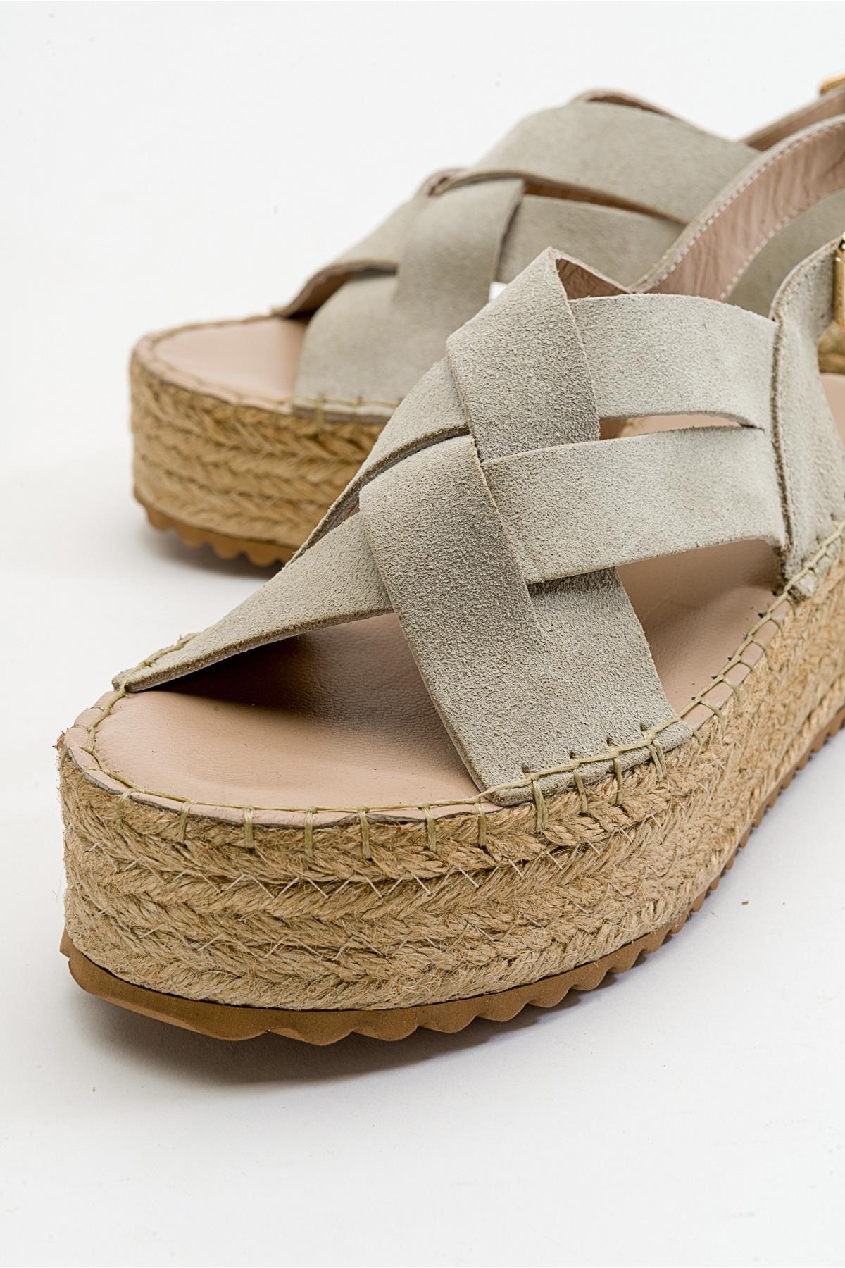 Lontano - Beige Suede Leather Platform Sandal (Women) - Image 5